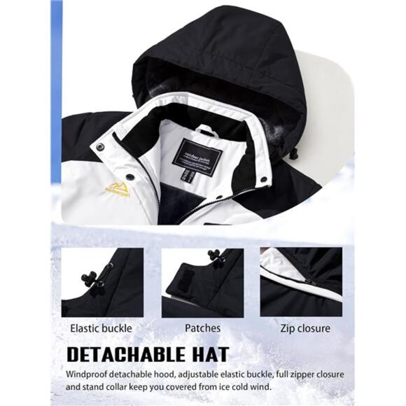 Waterproof Ski Jacket Hooded Fleece Lined Warm Winter Jacket Snow Coat - Picture 12 of 14